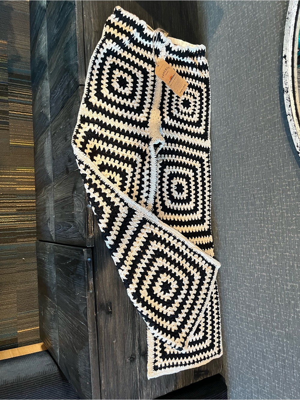 NWT Faherty Seacoast Crochet Pants Midnight Labyrinth Black Cream XS